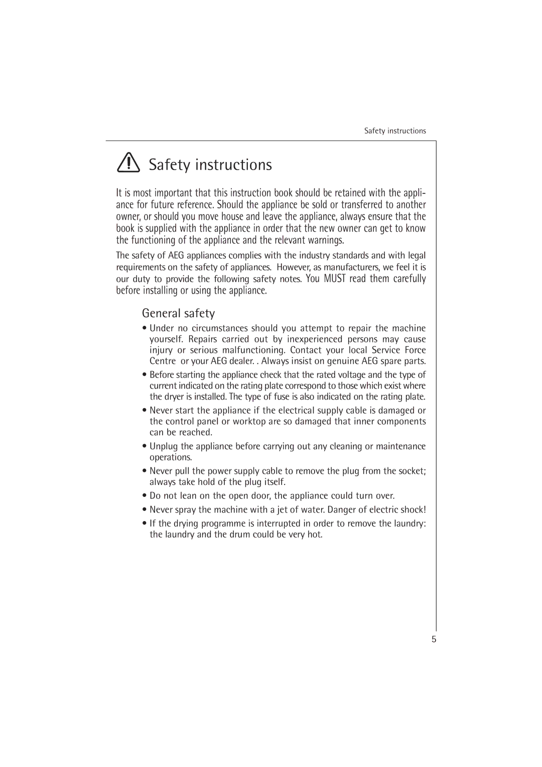 Electrolux T37400 operating instructions Safety instructions, General safety 