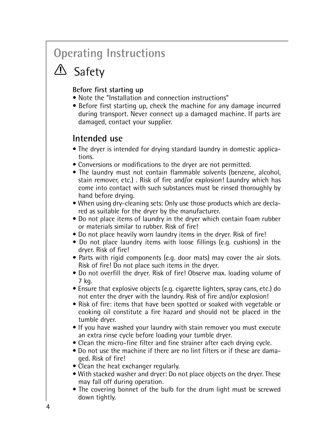 Electrolux T57830 manual Operating Instructions, Safety 