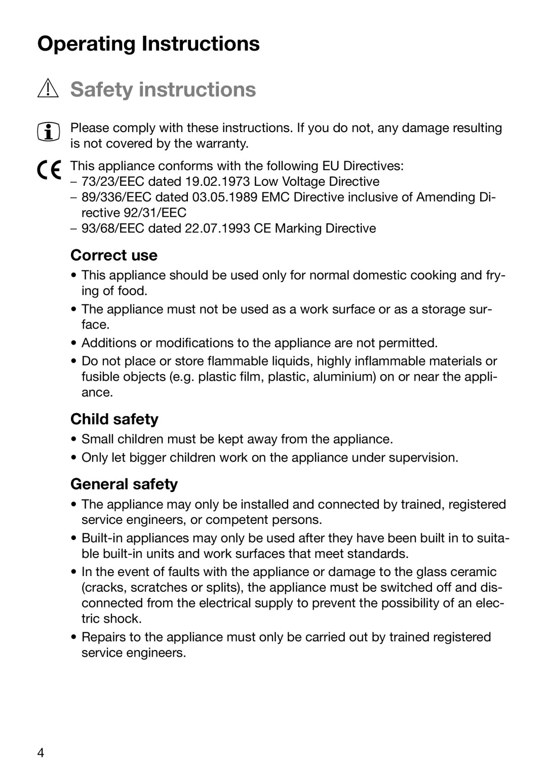 Electrolux TBC 651 X installation instructions Safety instructions, Correct use, Child safety, General safety 