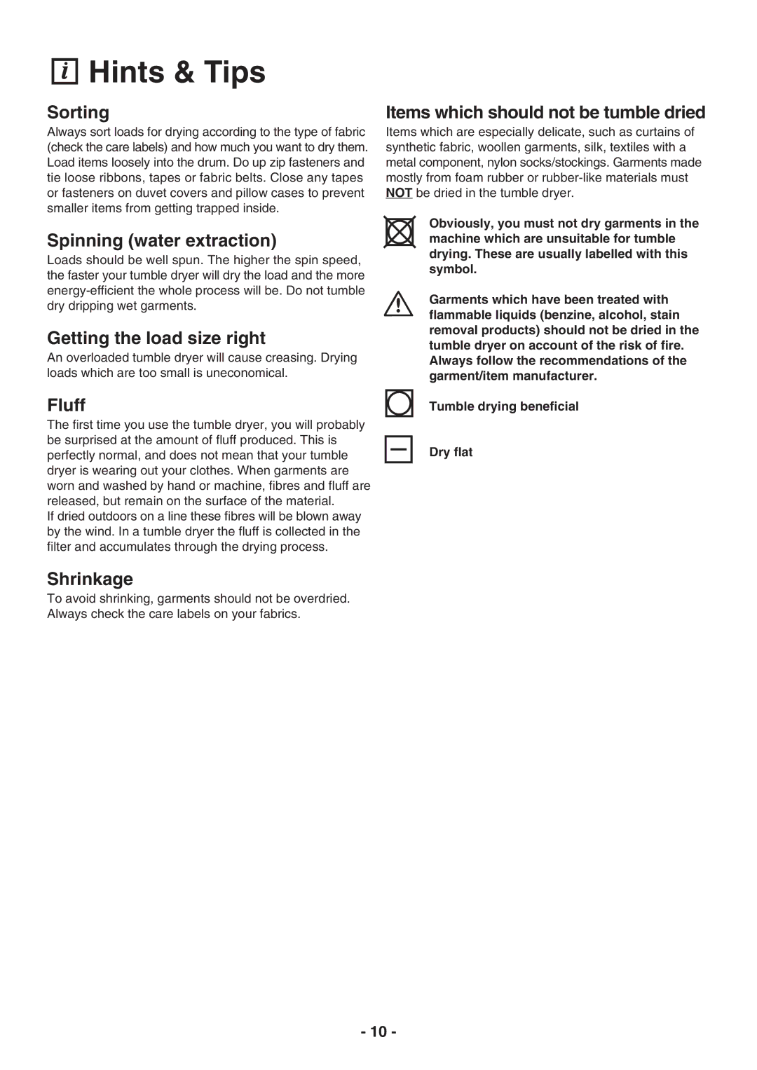 Electrolux TC 180 manual Hints & Tips 