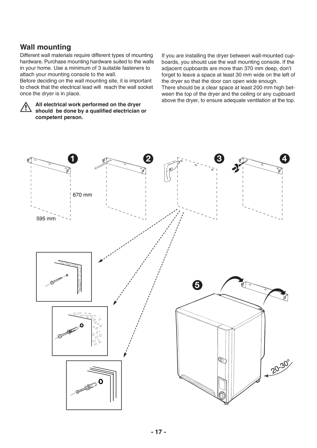 Electrolux TC 180 manual Wall mounting 