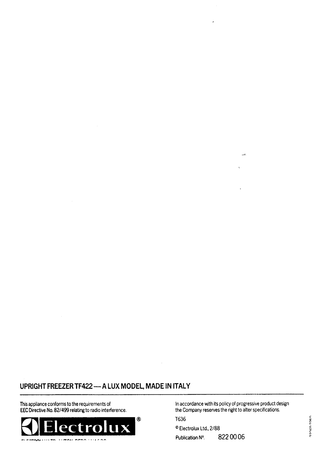 Electrolux TF422 manual 