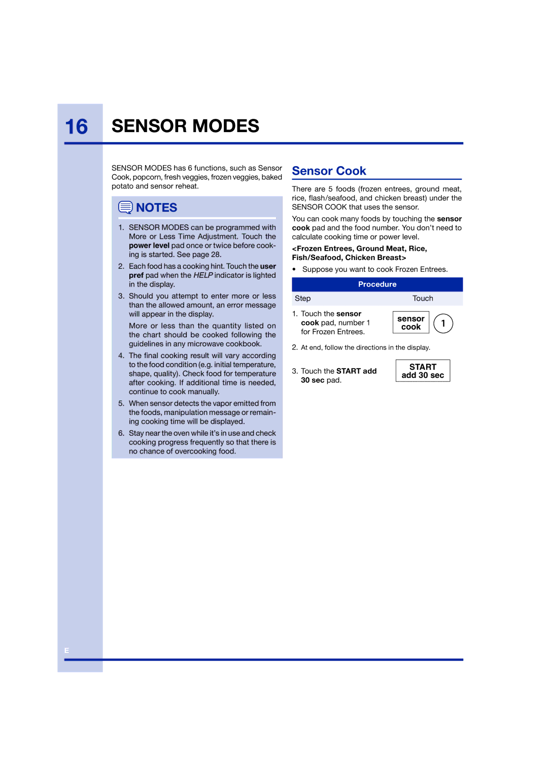 Electrolux TINSEB258WRRZ-EL01 manual Sensor Cook 