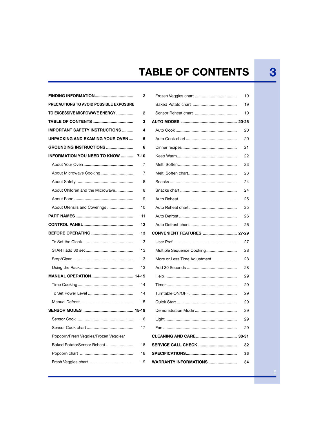 Electrolux TINSEB258WRRZ-EL01 manual Table of Contents 