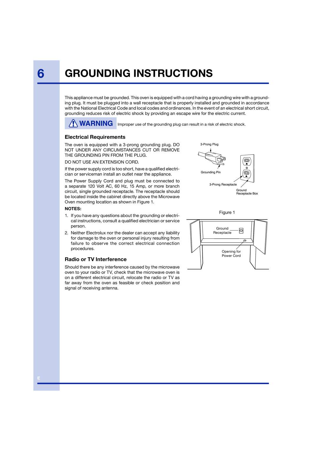 Electrolux TINSEB258WRRZ-EL01 manual Grounding Instructions, Electrical Requirements, Radio or TV Interference 