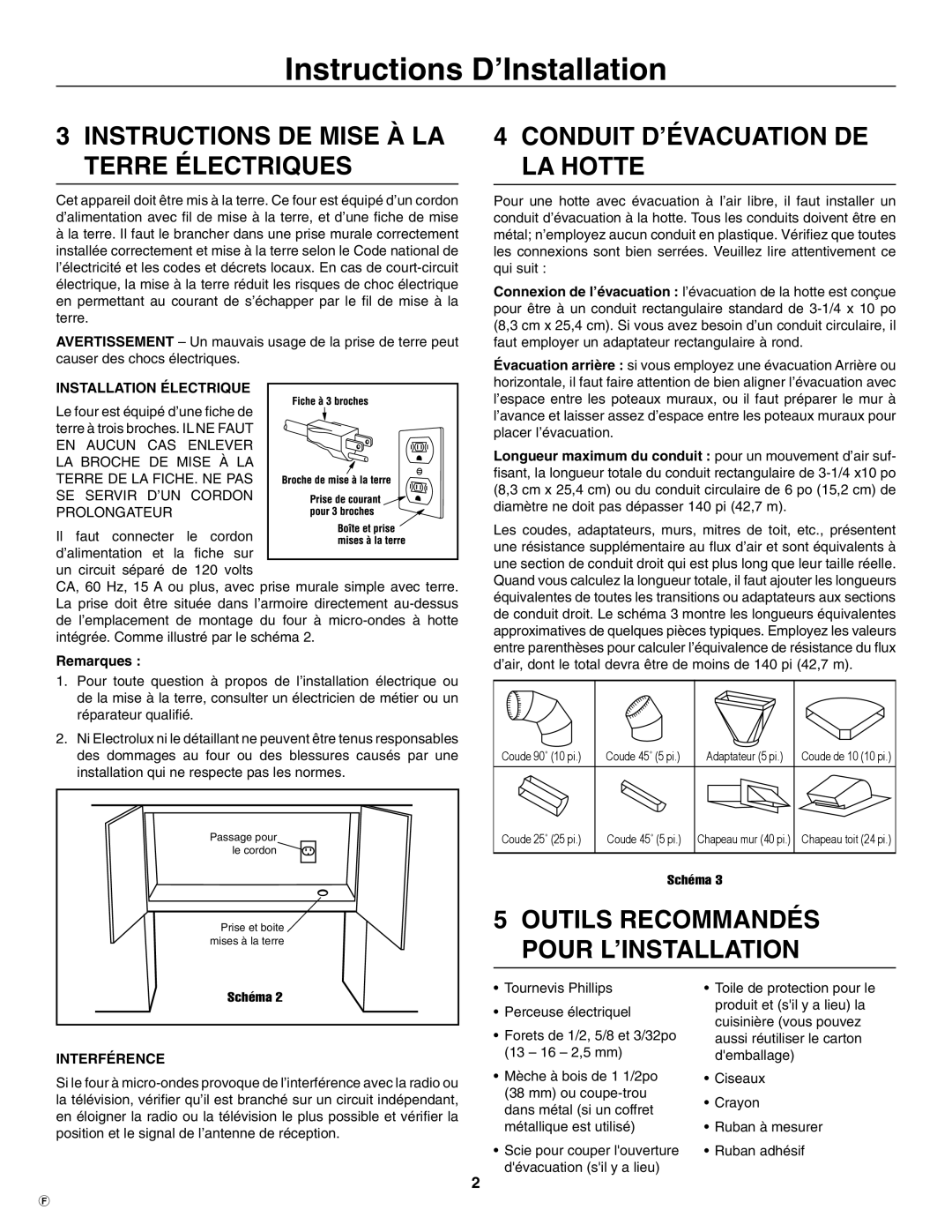 Electrolux TINSEB484MRR0 Instructions DE Mise À LA Terre électriques, Conduit D’ÉVACUATION DE LA Hotte 