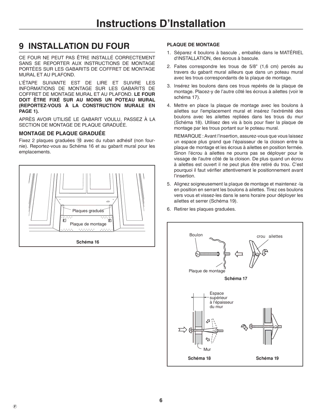 Electrolux TINSEB484MRR0 installation instructions Installation du four, Montage DE Plaque Graduée, Plaque DE Montage 