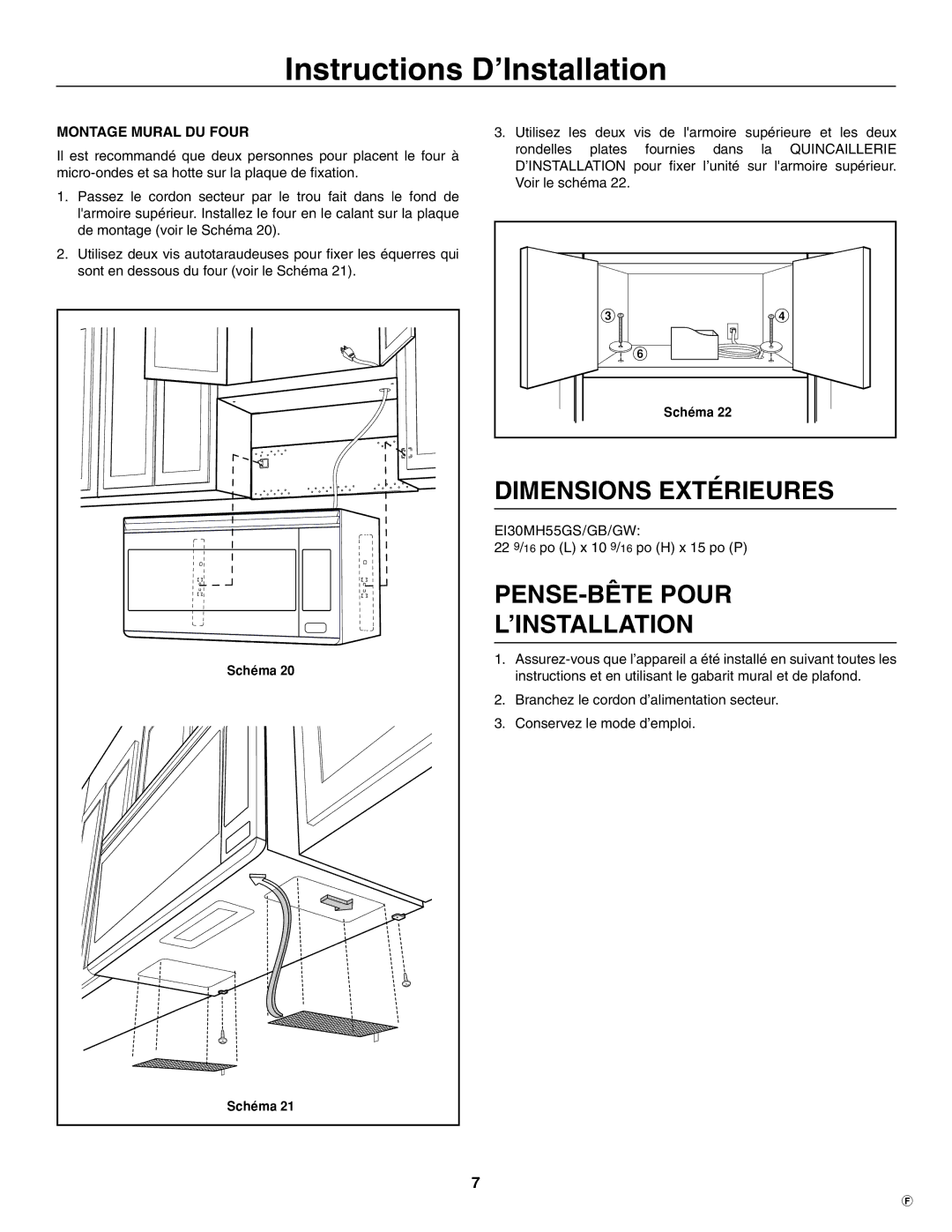 Electrolux TINSEB484MRR0 Dimensions extérieures, PENSE-BÊTE Pour ’INSTALLATION, Montage Mural DU Four 