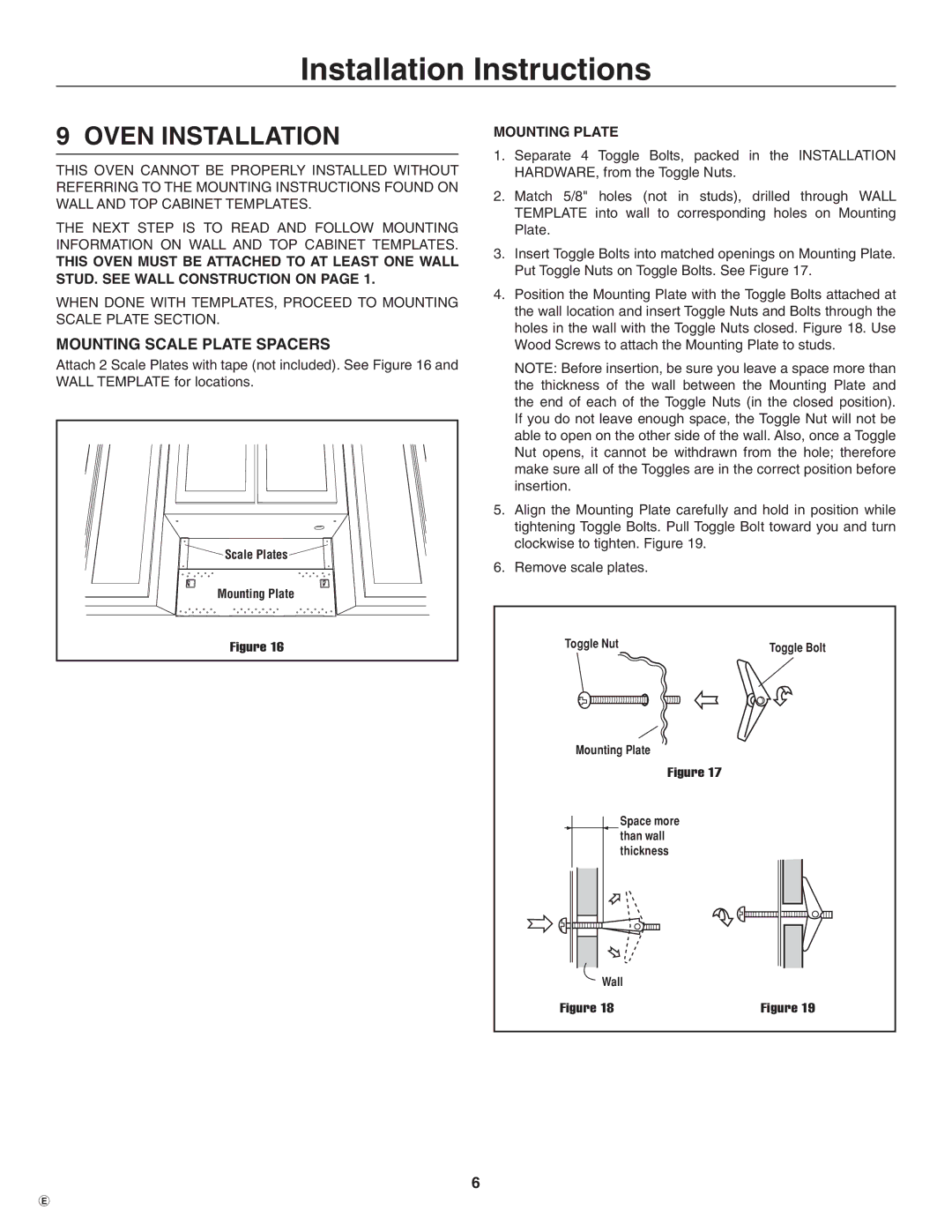 Electrolux TINSEB484MRR0 installation instructions Oven Installation, Mounting Scale Plate Spacers, Mounting Plate 