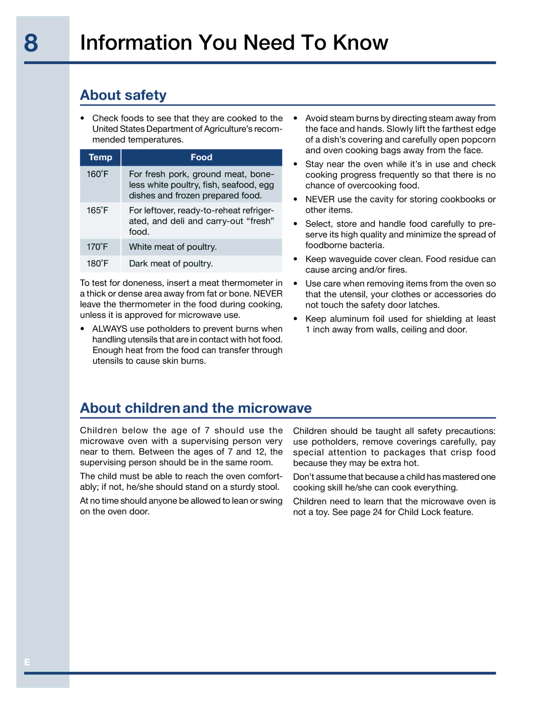 Electrolux EI7MO45GS, TINSEB488MRR0, EI30MO45GS manual About safety, About children and the microwave 