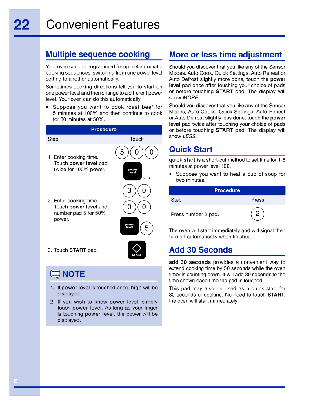 Electrolux TINSEB491MRR0 manual Multiple sequence cooking, More or less time adjustment, Quick Start, Add 30 Seconds 