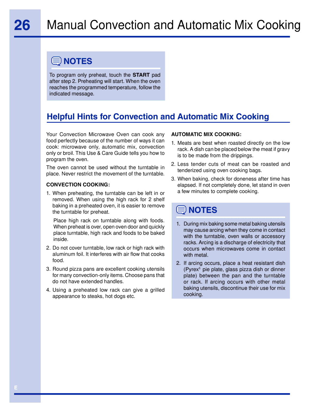 Electrolux TINSEB493MRR1 manual Helpful Hints for Convection and Automatic Mix Cooking, Convection Cooking 