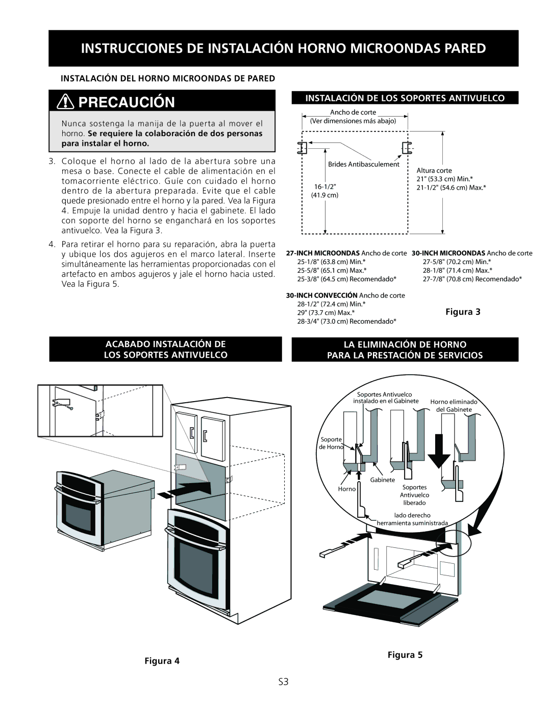 Electrolux TINSEB504MRR0 dimensions Instalación DEL Horno Microondas DE Pared, Instalación DE LOS Soportes Antivuelco 