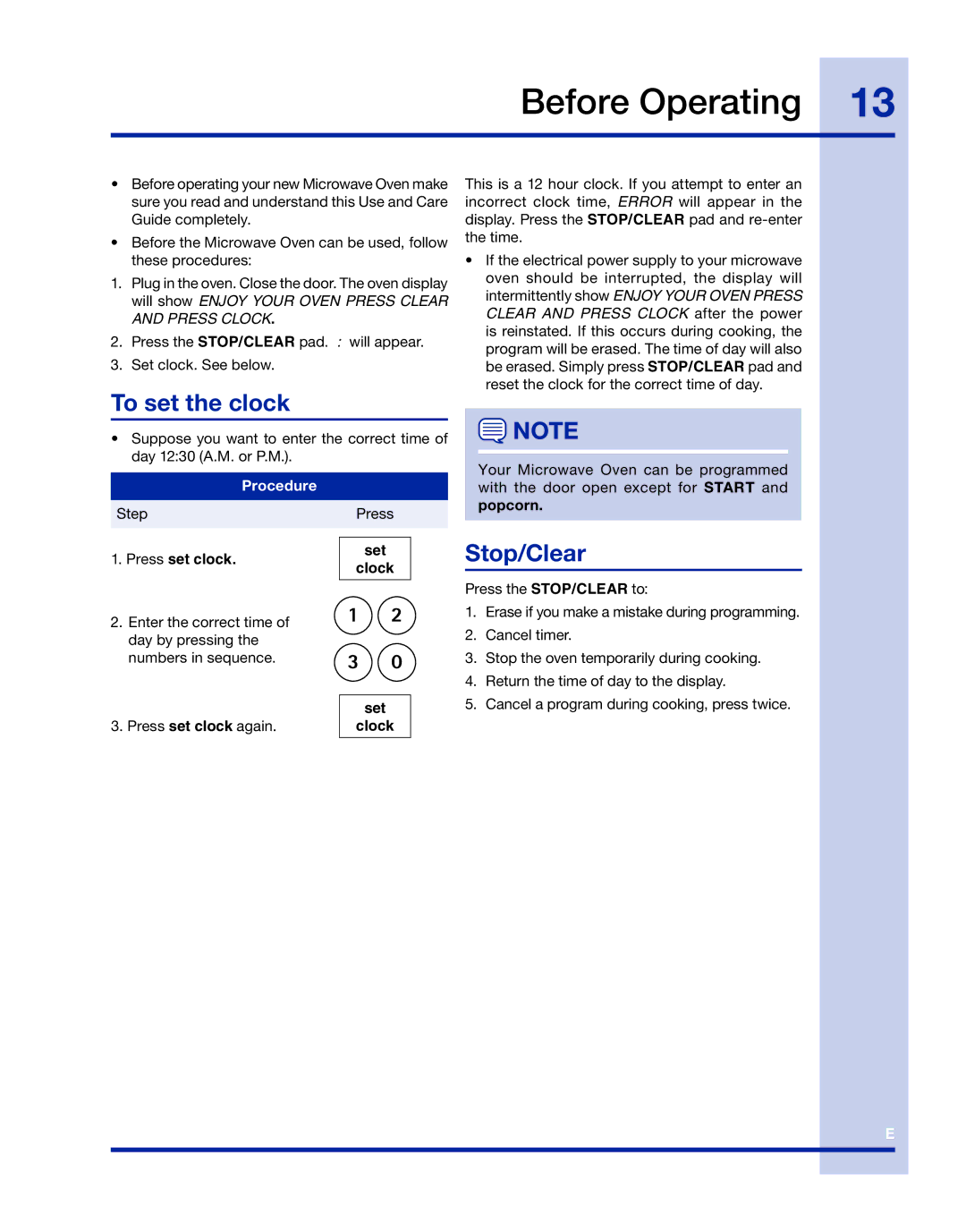 Electrolux TINSLB003MRR0 manual Before Operating, To set the clock, Stop/Clear, Press set clock Set Clock 