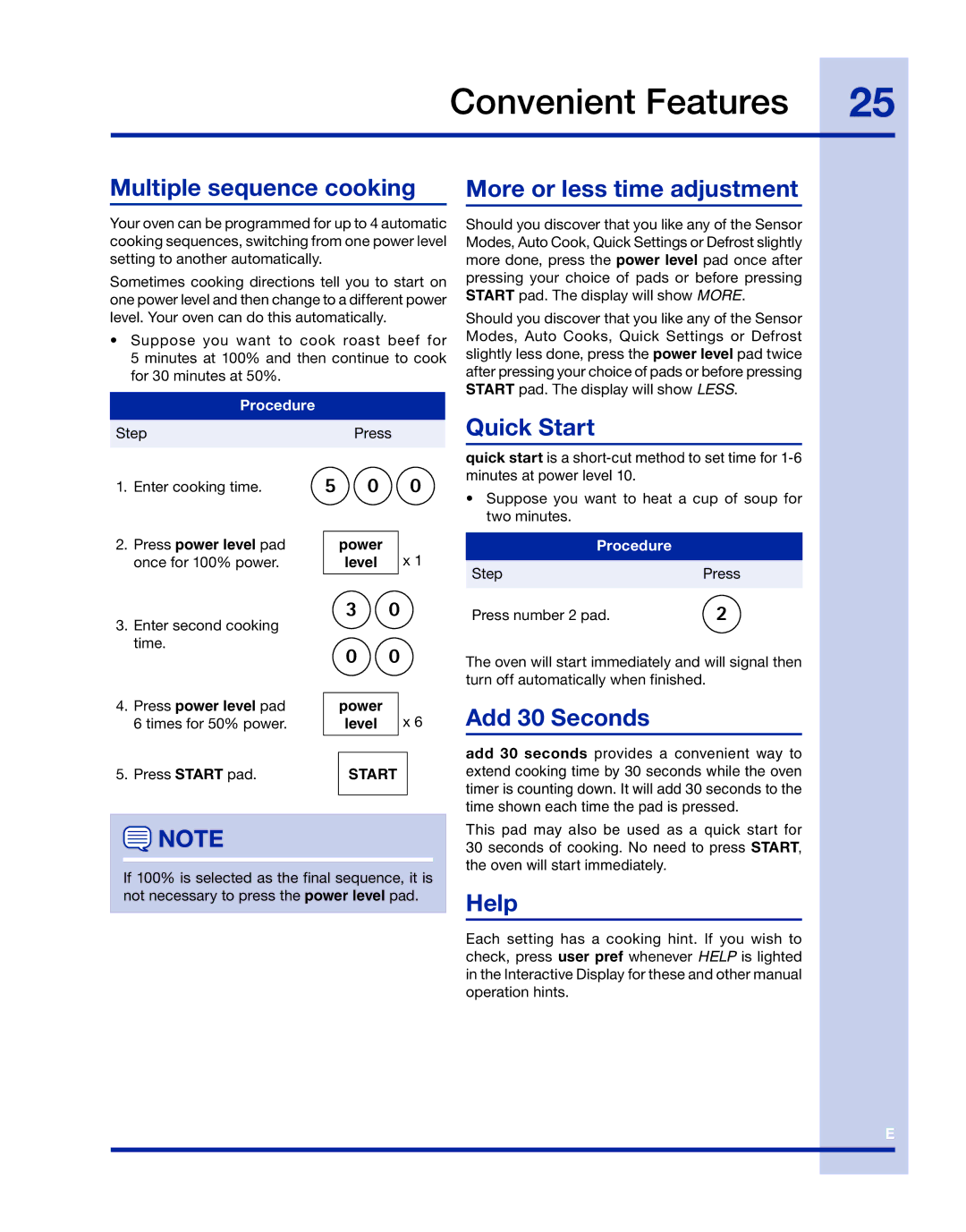 Electrolux TINSLB003MRR0 manual Multiple sequence cooking, More or less time adjustment, Quick Start, Add 30 Seconds, Help 