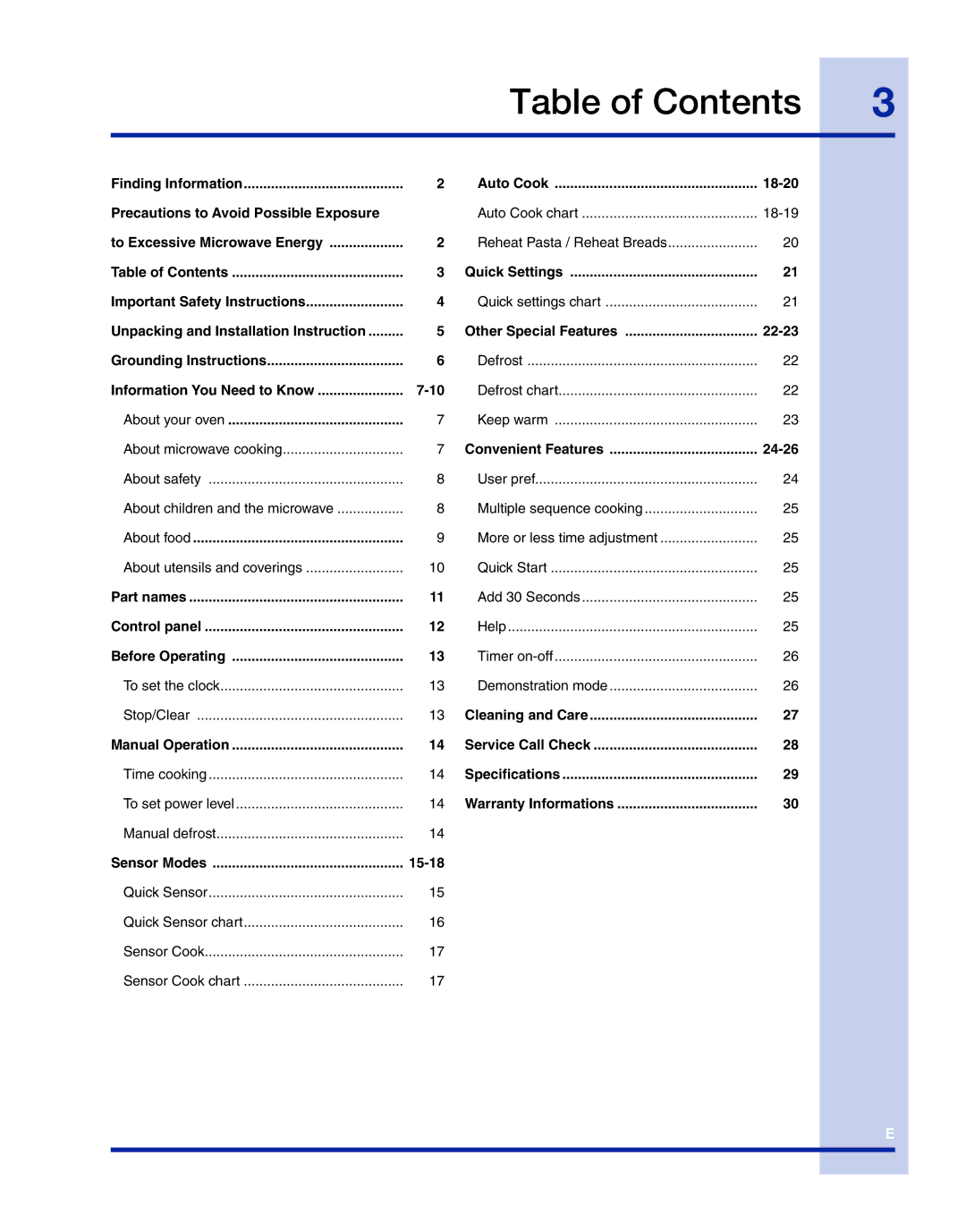 Electrolux TINSLB003MRR0 manual Table of Contents 