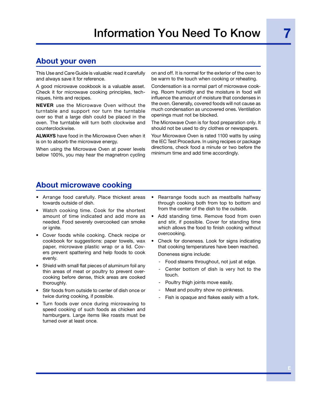 Electrolux TINSLB003MRR0 manual Information You Need To Know, About your oven, About microwave cooking 