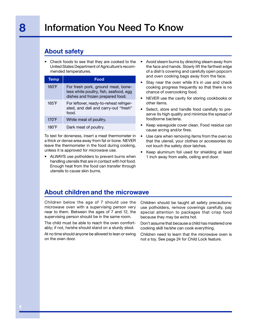 Electrolux TINSLB003MRR0 manual About safety, About children and the microwave 