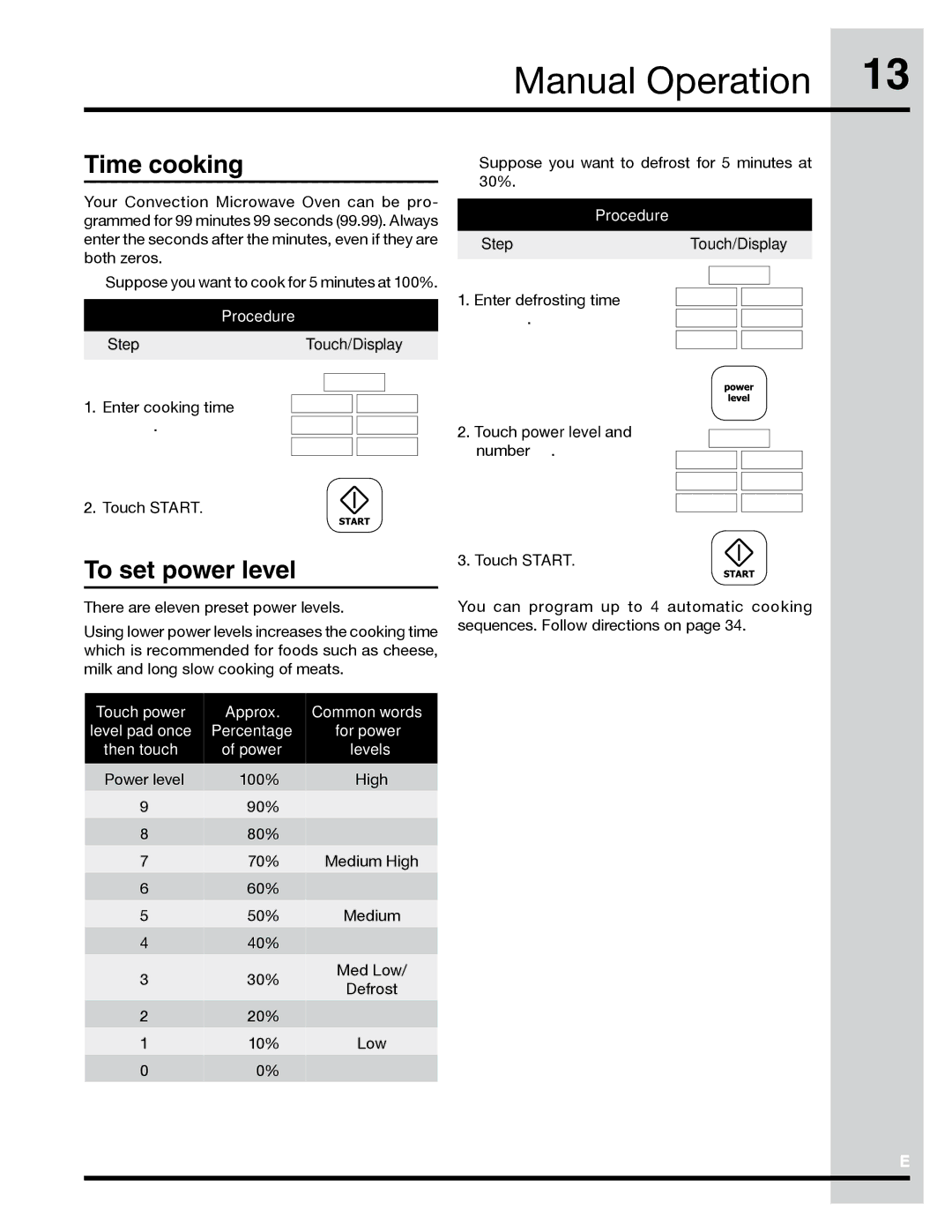 Electrolux PN316902496, TINSLB024MRR0 manual Manual Operation, Time cooking, To set power level 