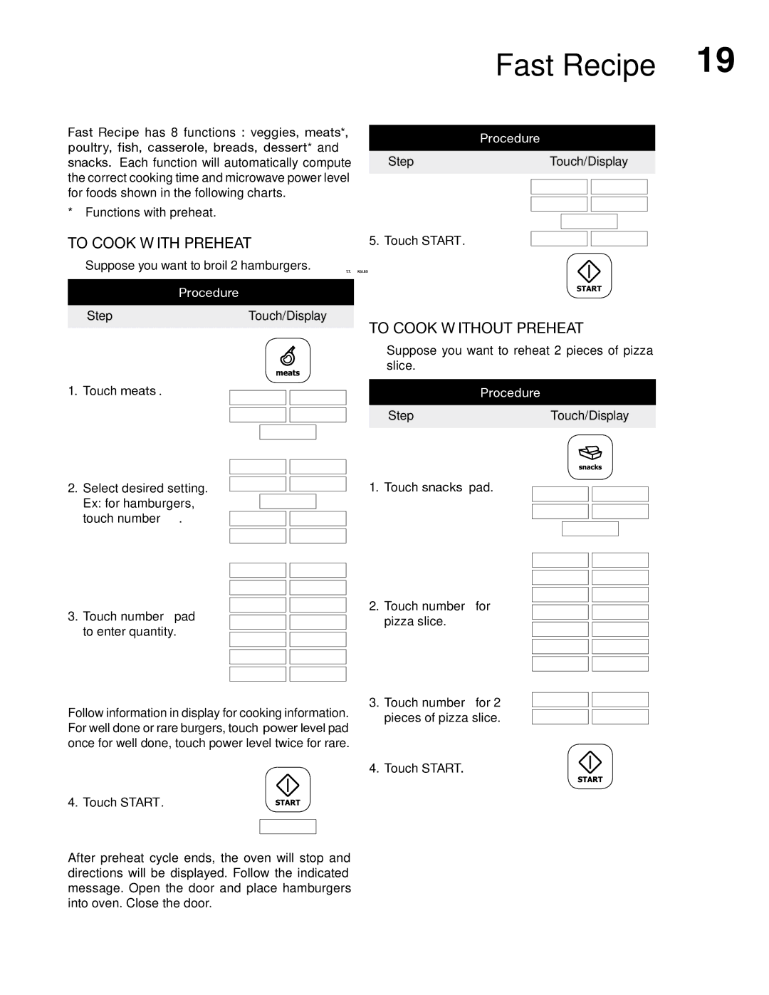 Electrolux PN316902496, TINSLB024MRR0 manual Fast Recipe, To Cook with Preheat 