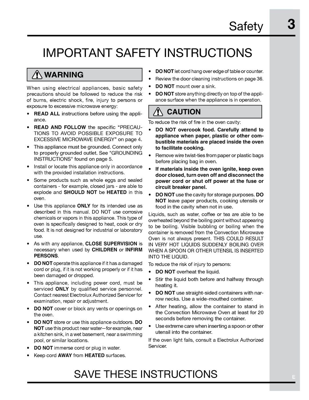 Electrolux PN316902496, TINSLB024MRR0 manual Safety Important Safety Instructions, Do not mount over a sink 