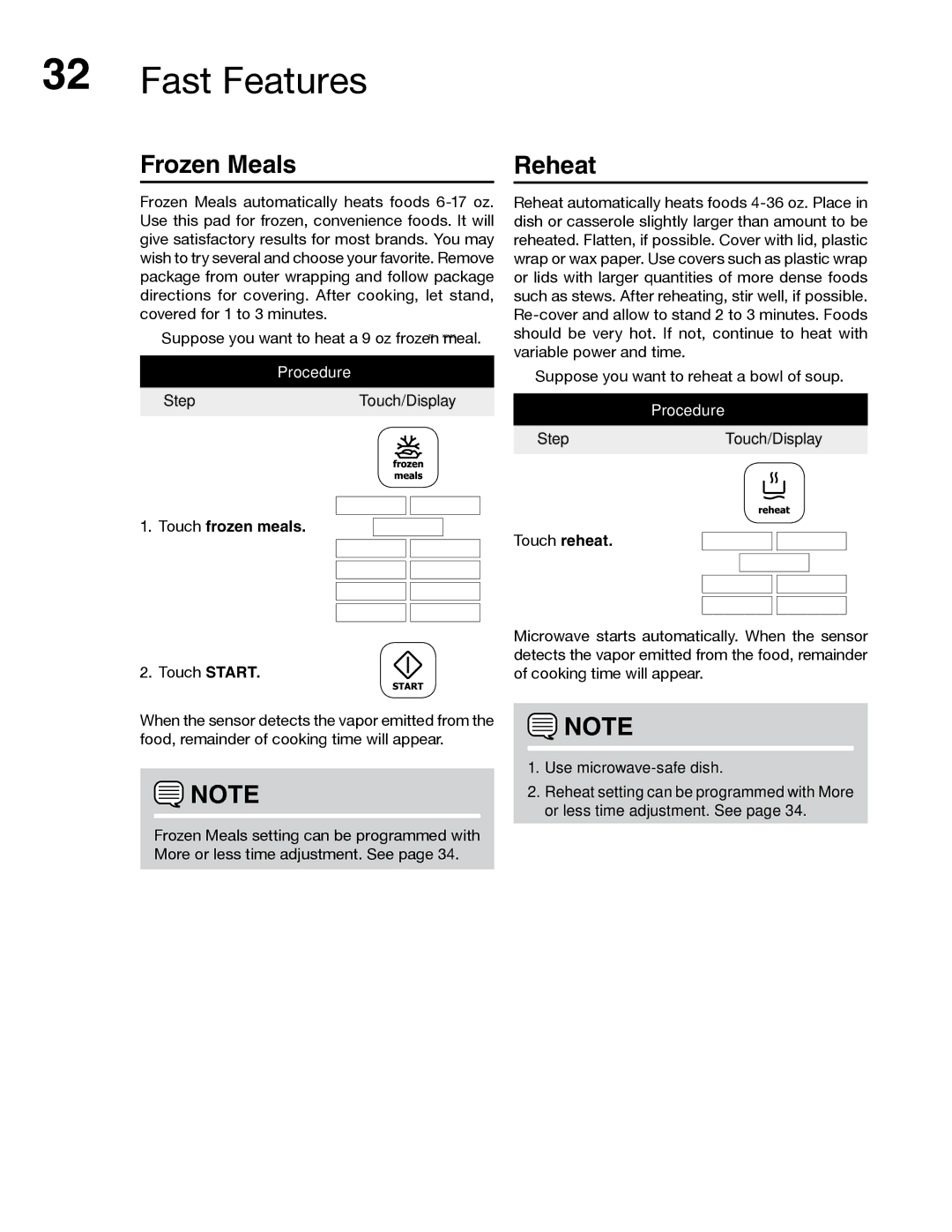 Electrolux TINSLB024MRR0, PN316902496 manual Frozen Meals, Reheat 