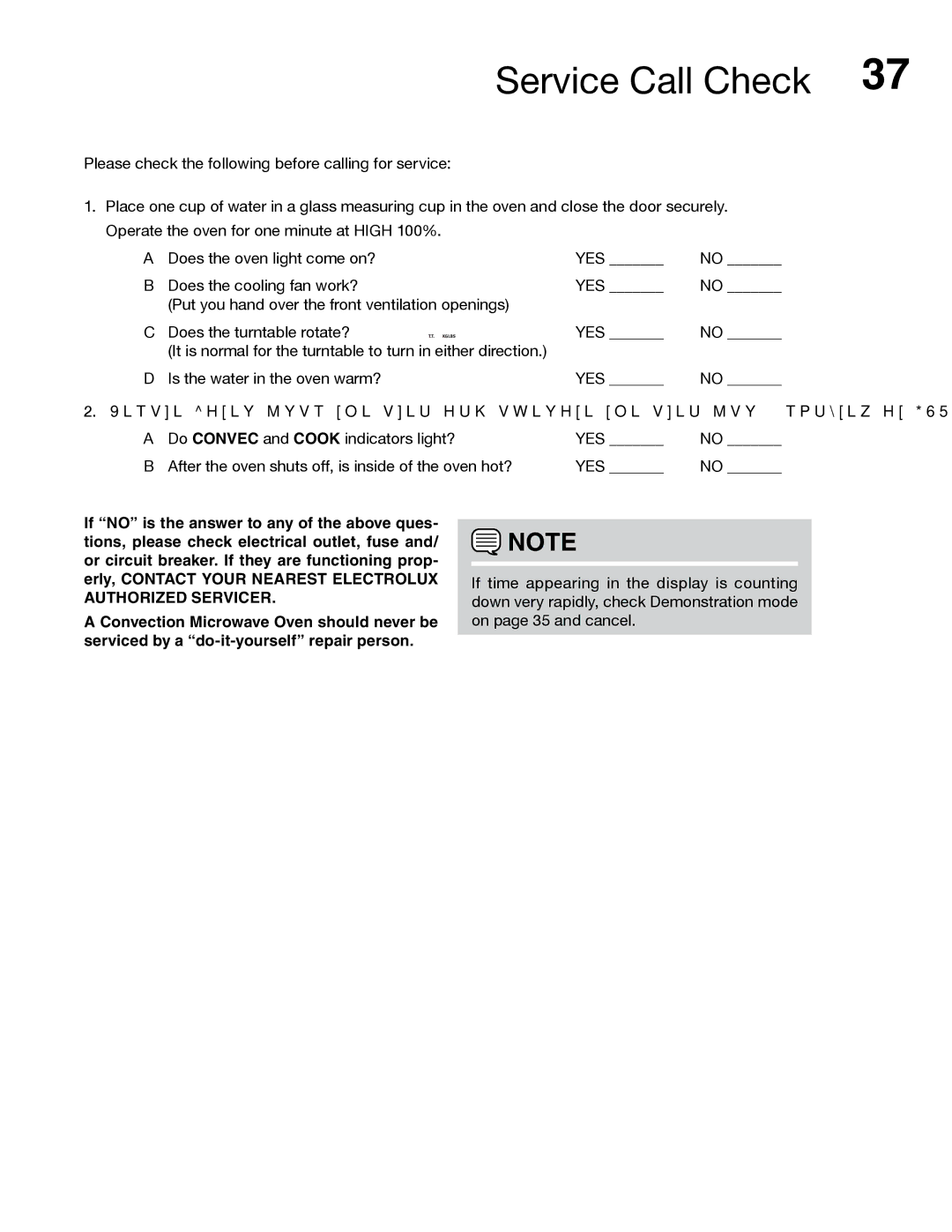 Electrolux PN316902496, TINSLB024MRR0 manual Service Call Check 