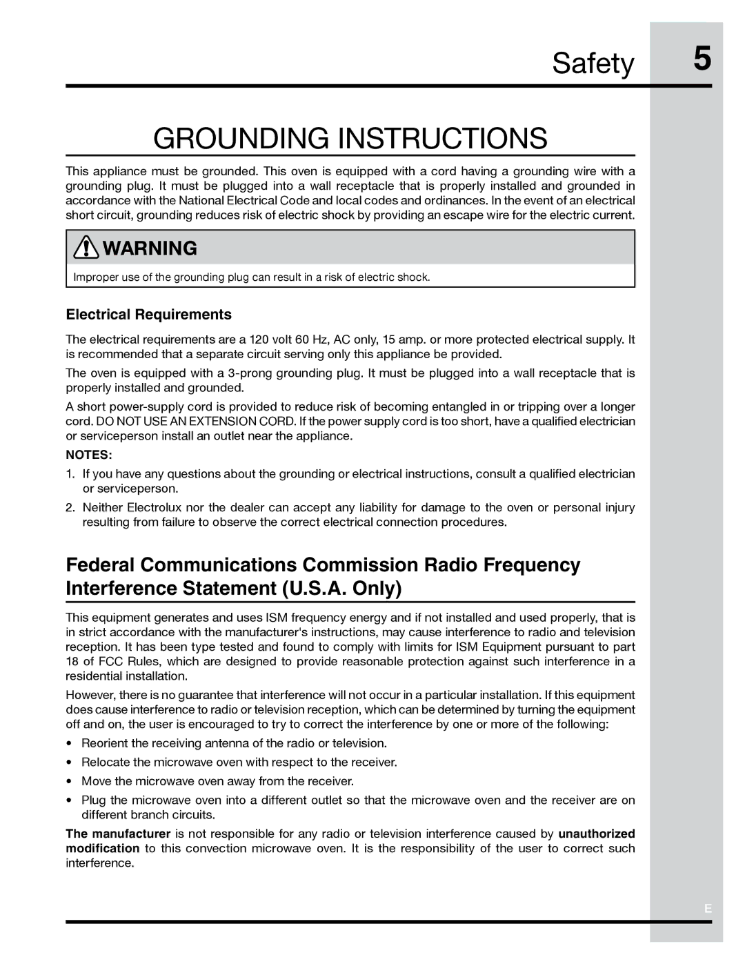 Electrolux PN316902496, TINSLB024MRR0 manual Safety Grounding Instructions, Electrical Requirements 