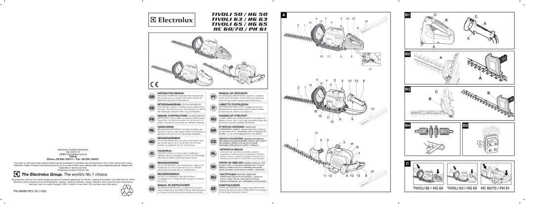 Electrolux TIVOLI 63 / HG 63, TIVOLI 65 / HG 65, HG 50 instruction manual Electrolux Group. The world’s No.1 choice 