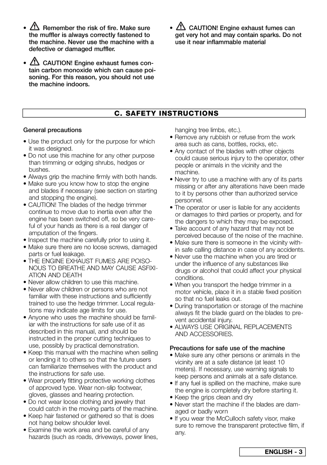 Electrolux TIVOLI 50 / HG 50, TIVOLI 65 / HG 65 Safety Instructions, Always USE Original Replacements and Accessories 