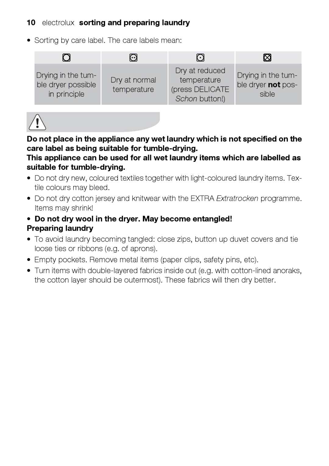 Electrolux TK K2 E user manual Electrolux sorting and preparing laundry 