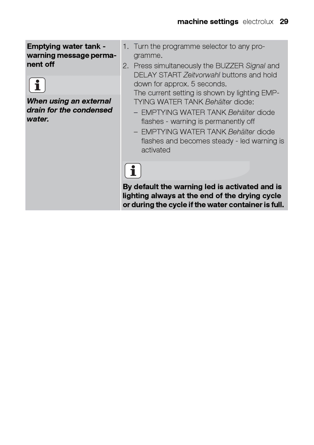 Electrolux TK K2 E user manual When using an external drain for the condensed water 