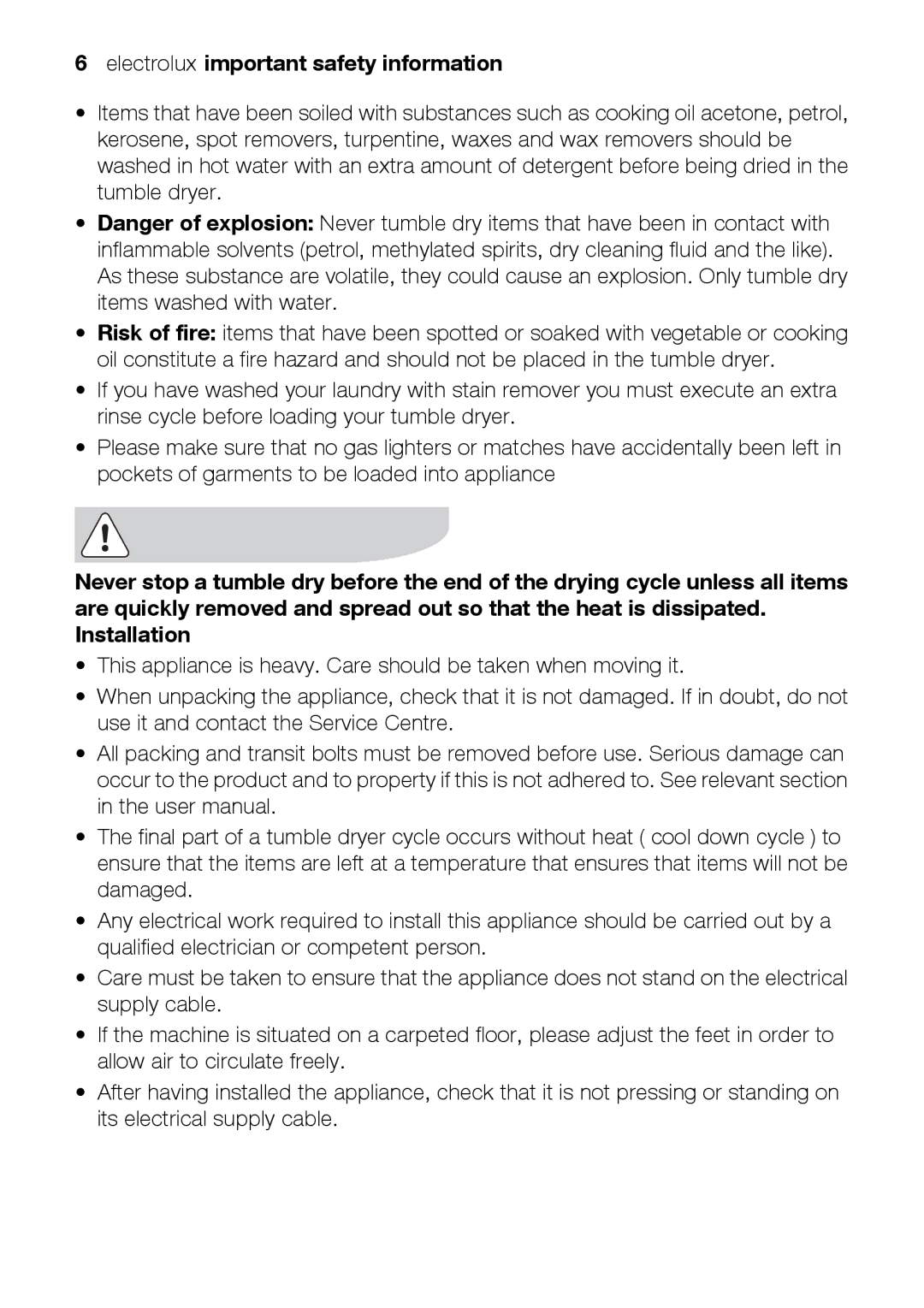 Electrolux TK K2 E user manual Electrolux important safety information 