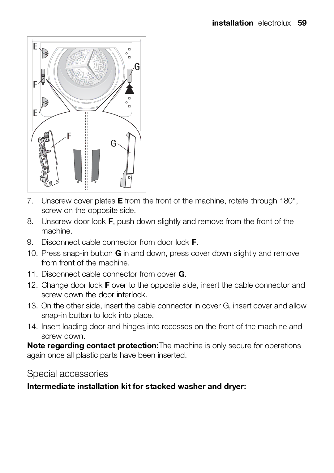 Electrolux TK SL5 E user manual Special accessories, Intermediate installation kit for stacked washer and dryer 