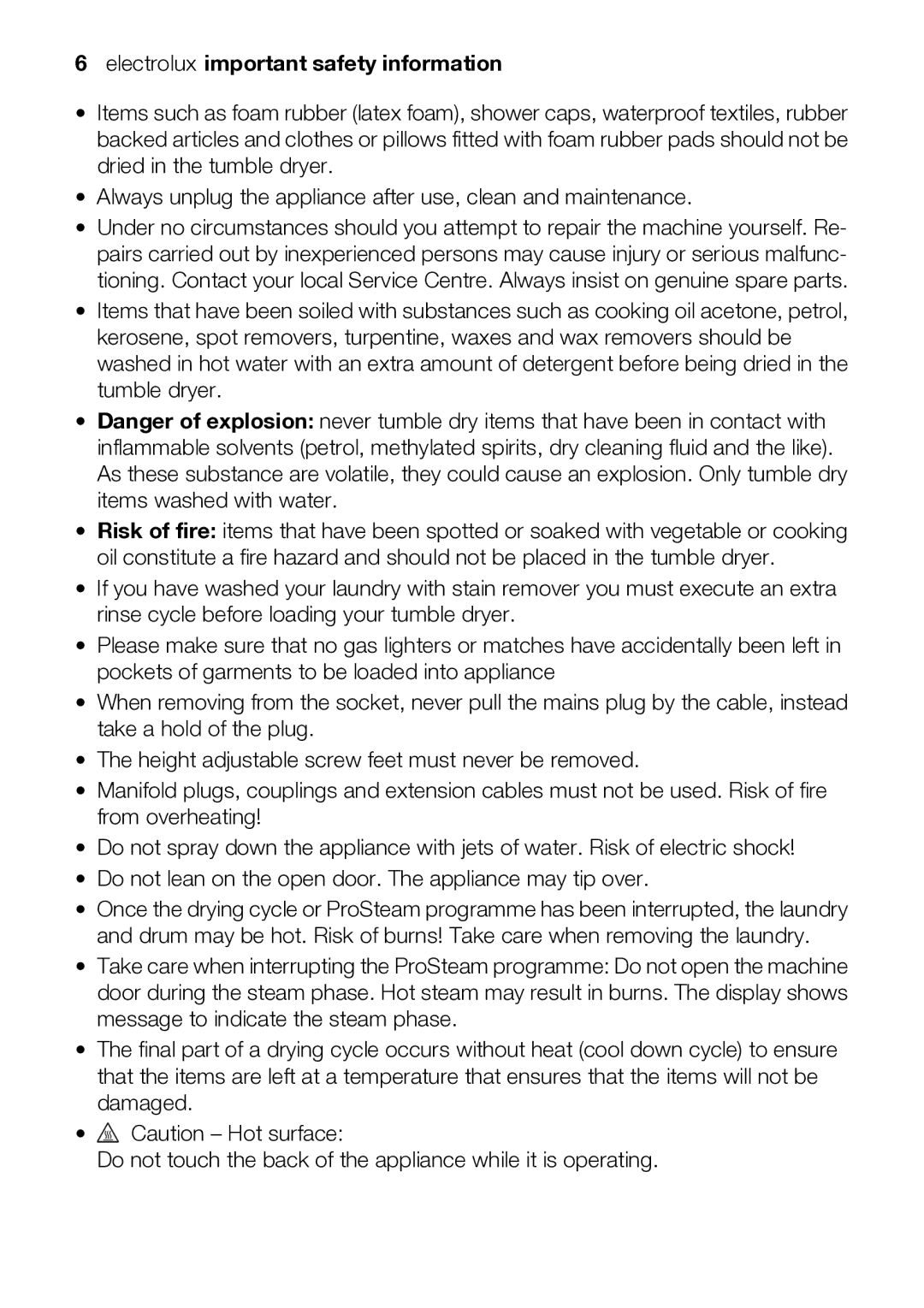 Electrolux TK SL5 E user manual Electrolux important safety information 