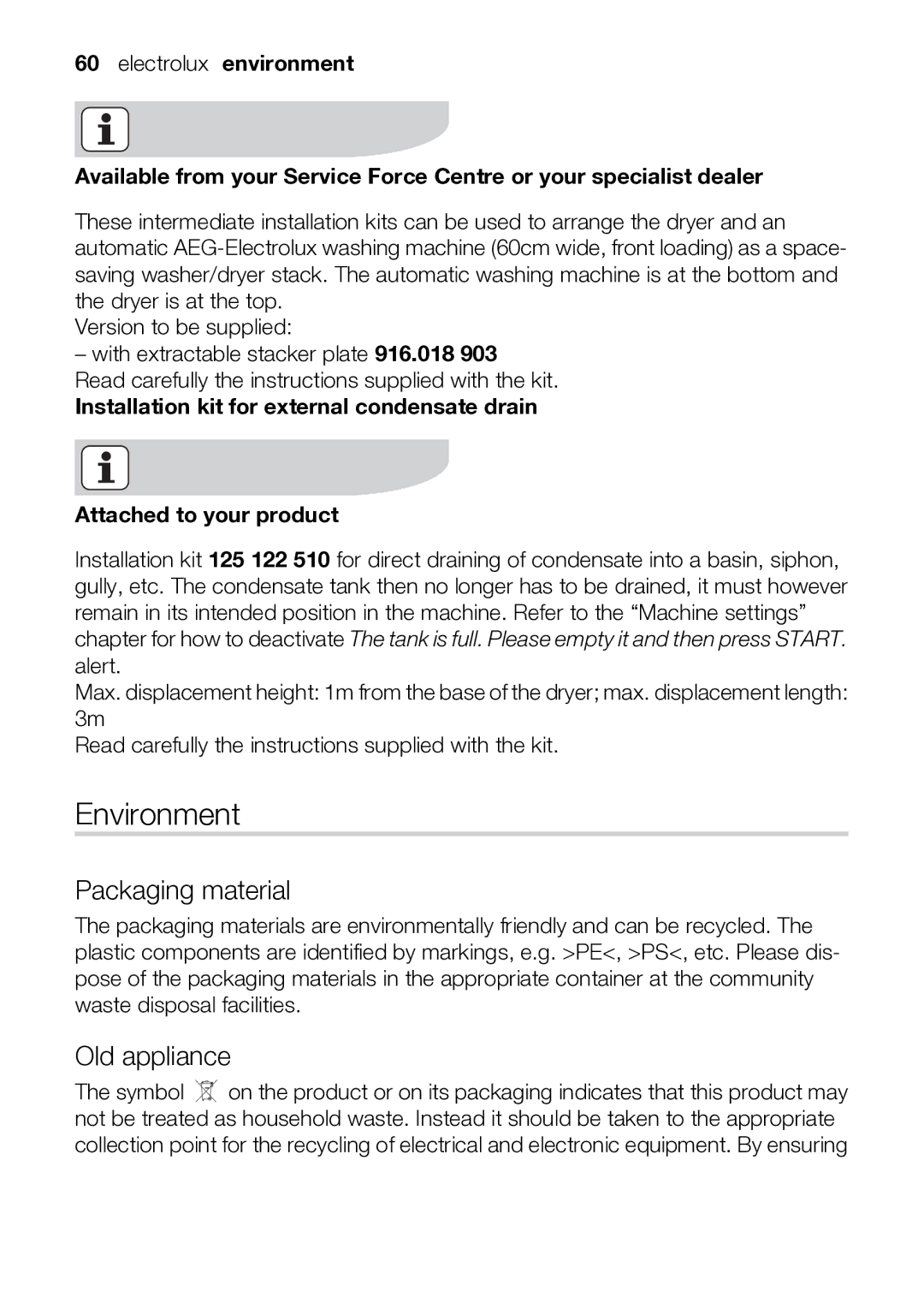 Electrolux TK SL5 E user manual Packaging material, Old appliance 