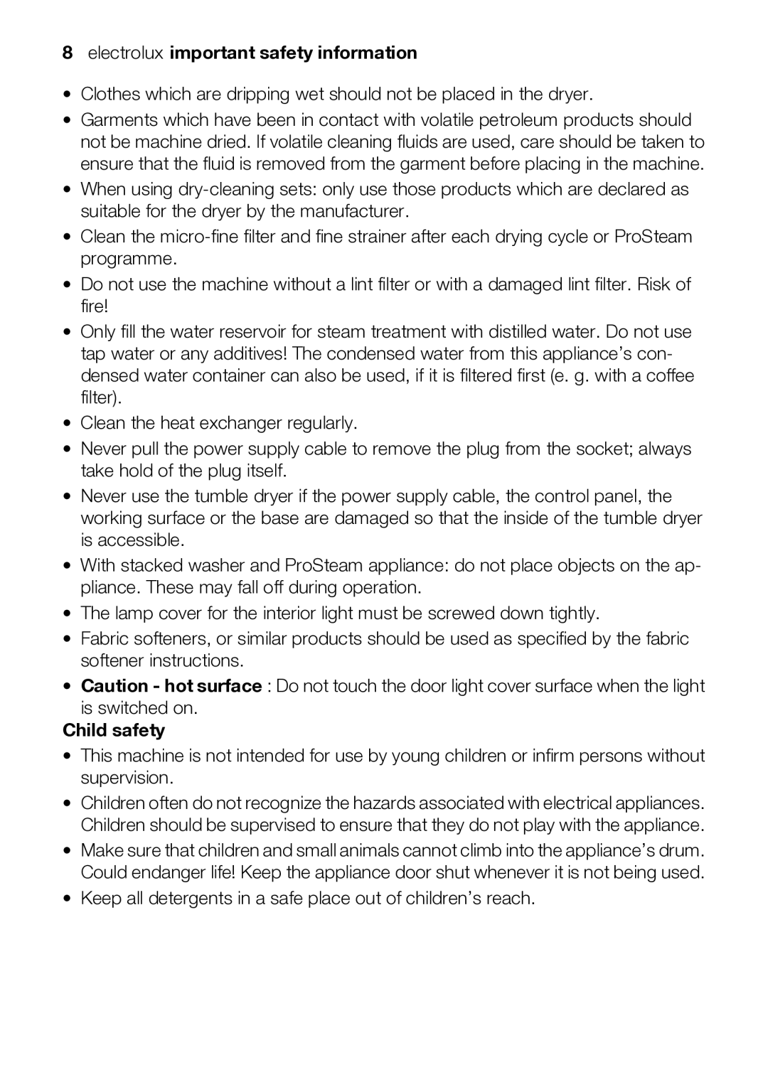 Electrolux TK SL5 E user manual Child safety 