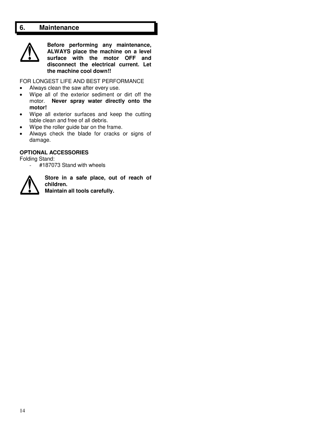 Electrolux TM-75 operating instructions Maintenance, Optional Accessories 