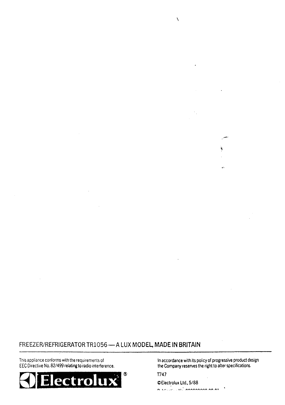 Electrolux TR1056 manual 