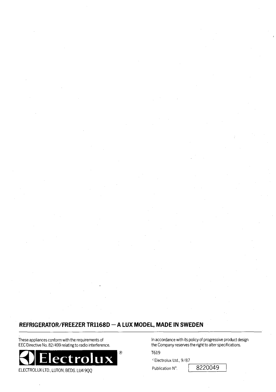 Electrolux TR1168D manual 