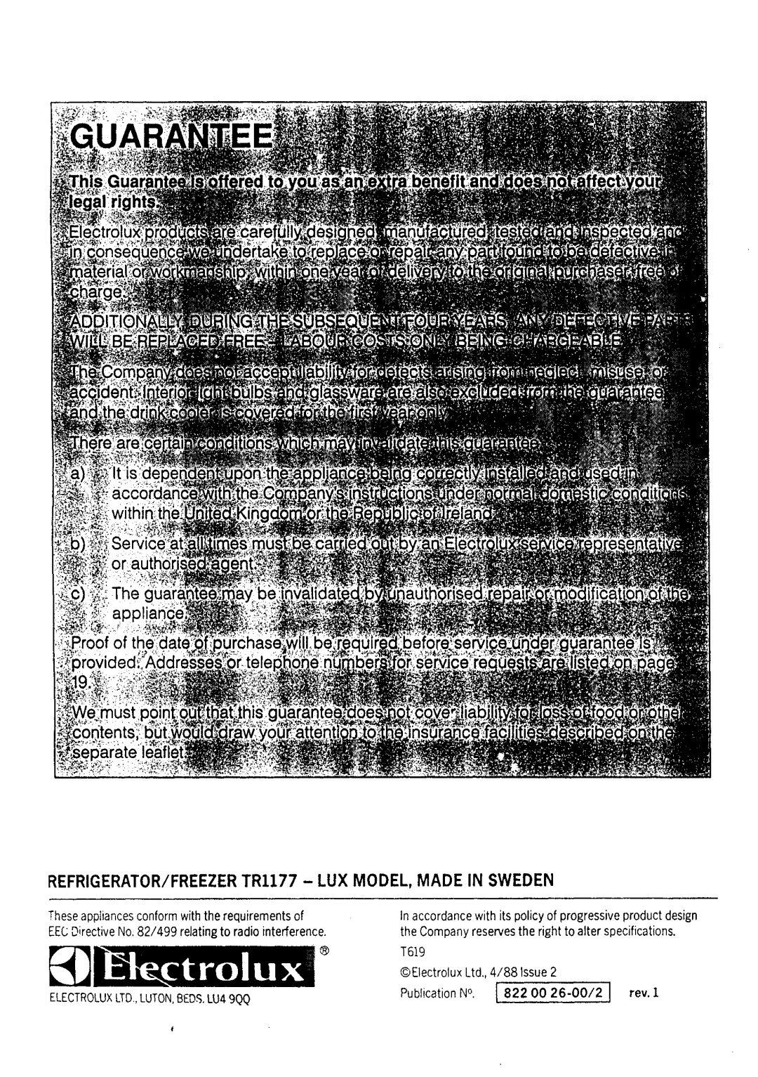 Electrolux TR1177 manual 