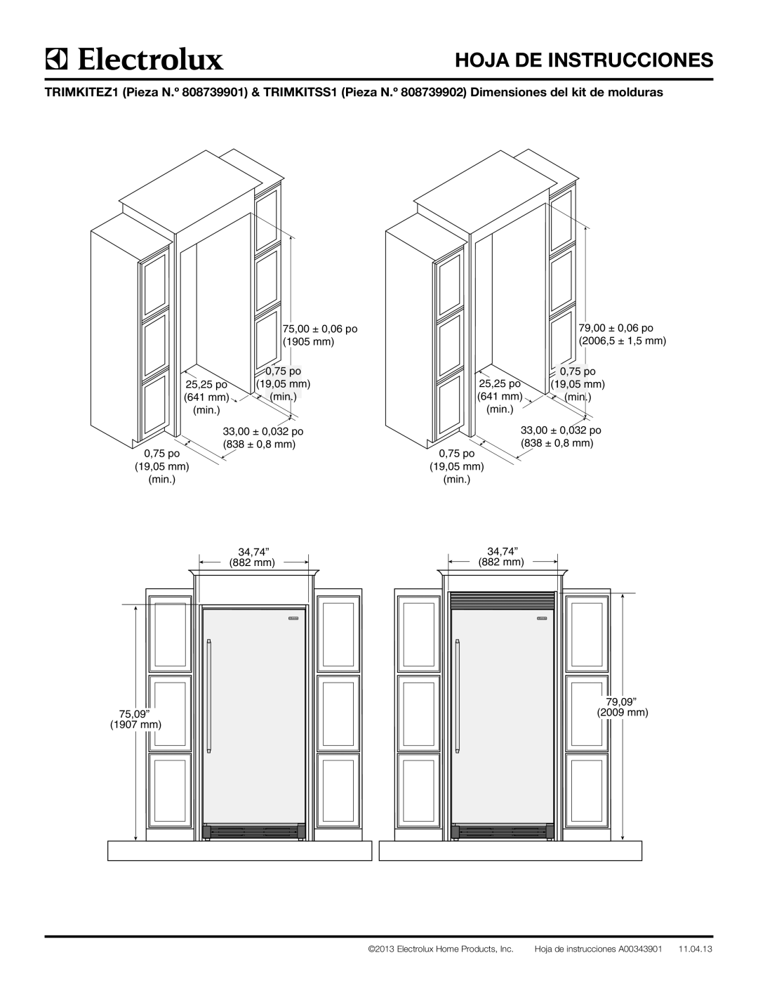 Electrolux TRIMKITSS1, TRIMKITEZ1 instruction sheet 33,00 ± 0,032 po 