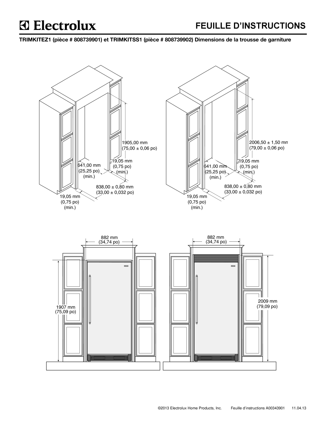 Electrolux TRIMKITSS1, TRIMKITEZ1 instruction sheet 1905,00 mm 