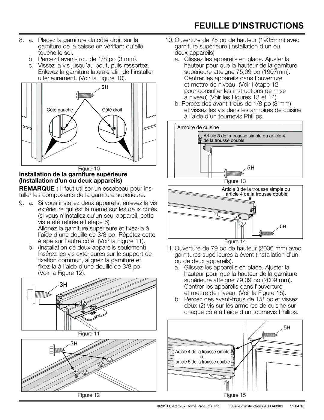 Electrolux TRIMKITSS1, TRIMKITEZ1 instruction sheet Armoire de cuisine 