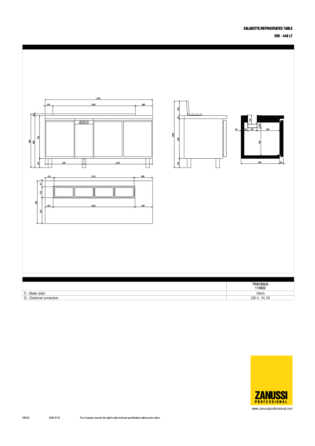 Electrolux TRN132AS, TRN183AS dimensions Zanussi 