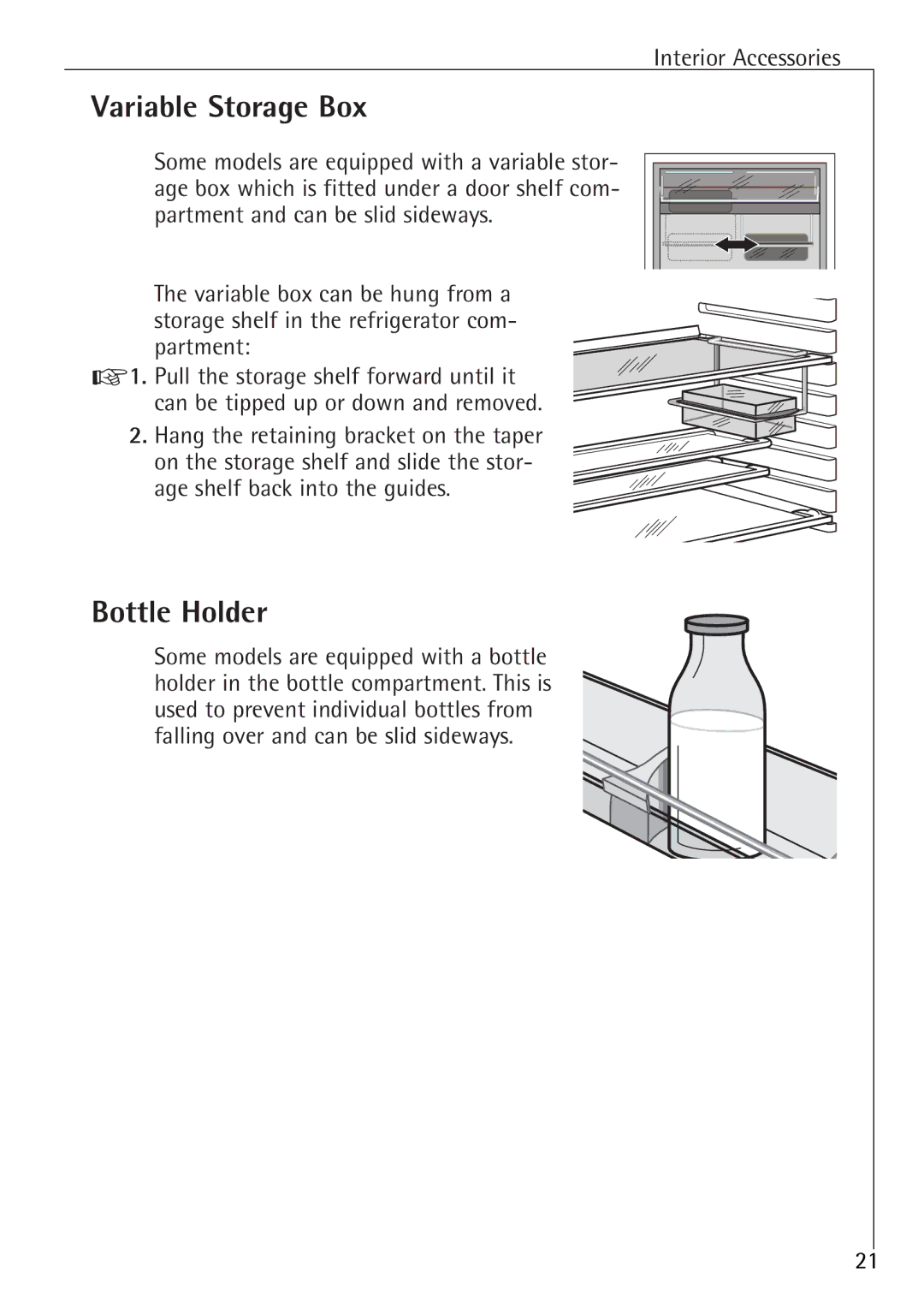 Electrolux U 86000-4 manual Variable Storage Box, Bottle Holder 