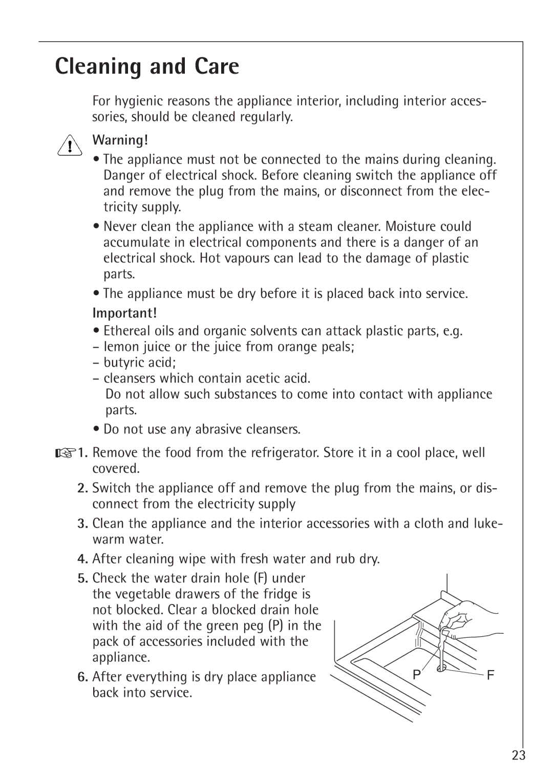 Electrolux U 86000-4 manual Cleaning and Care 