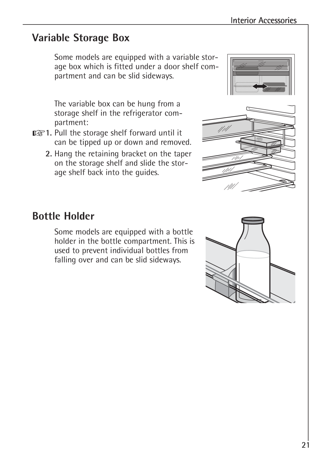 Electrolux U 86000-4 manual Variable Storage Box, Bottle Holder, Interior Accessories 