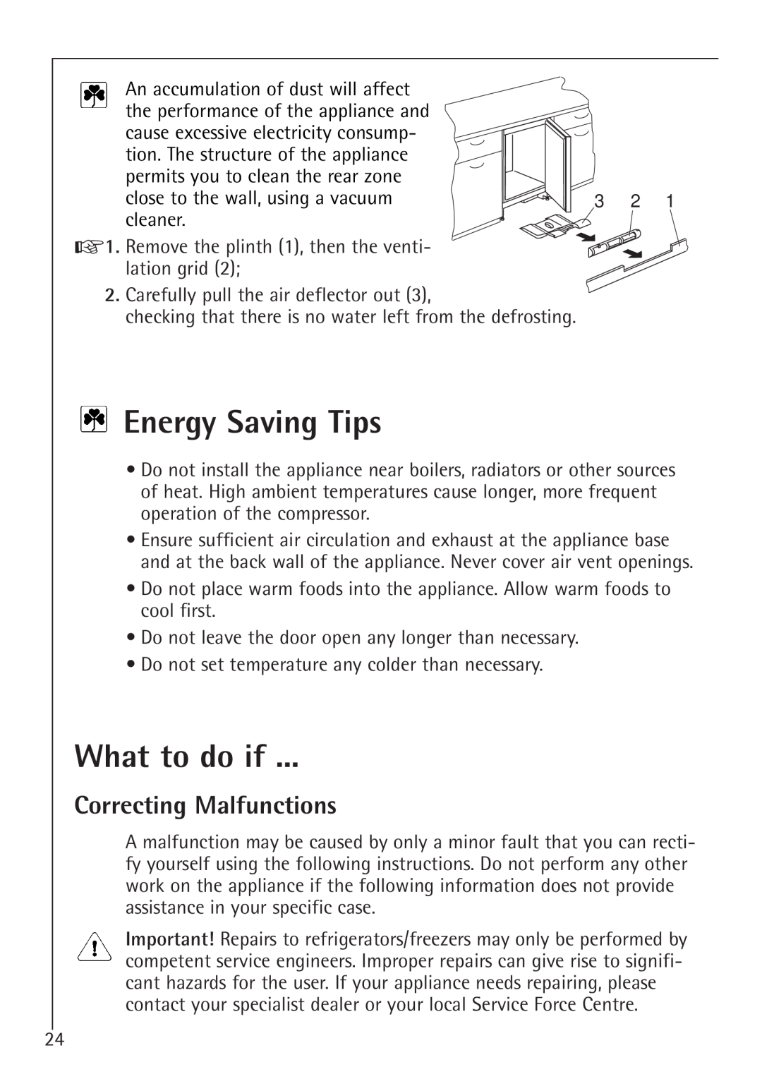 Electrolux U 86000-4 manual Energy Saving Tips, What to do if, Correcting Malfunctions 