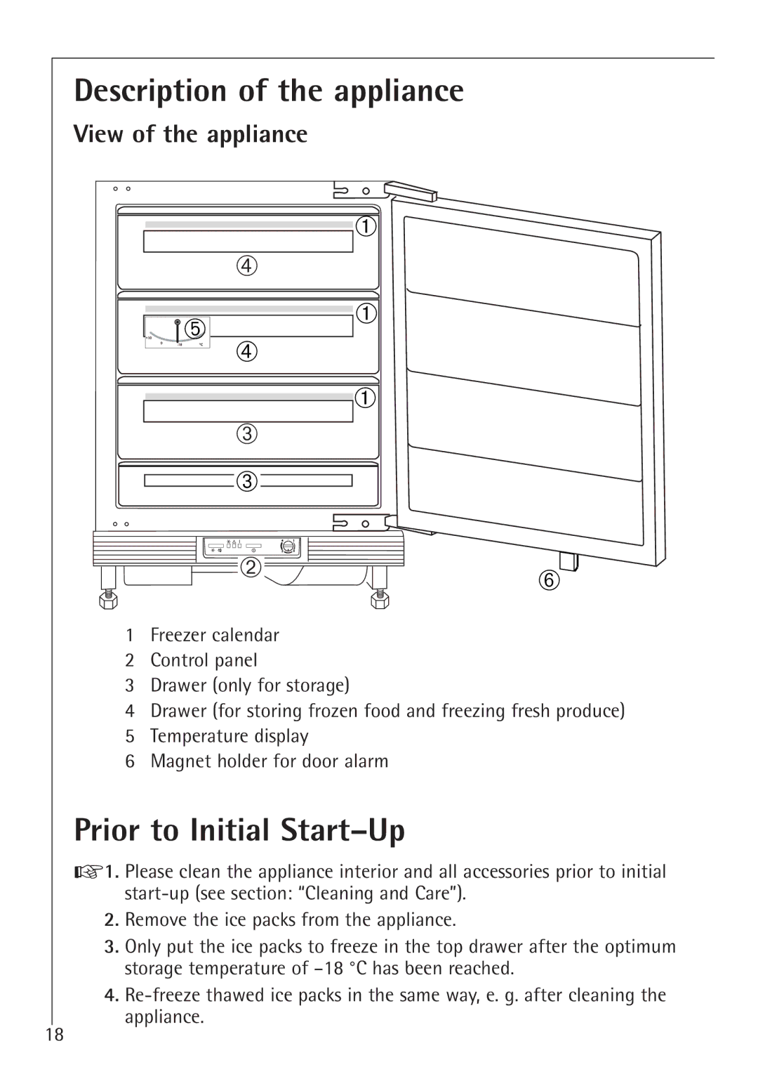 Electrolux U 86050-4 I Description of the appliance, Prior to Initial Start-Up, View of the appliance 